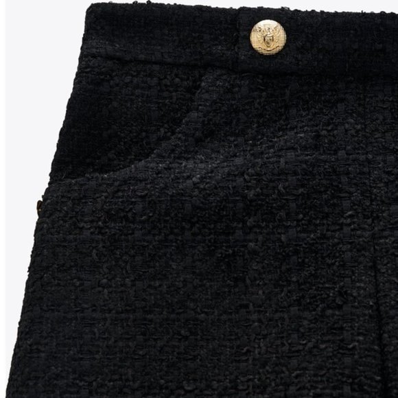 Black ZARA High-Waist Textured Weave Shorts w/ Button Trim (NWT) - Picture 2 of 8